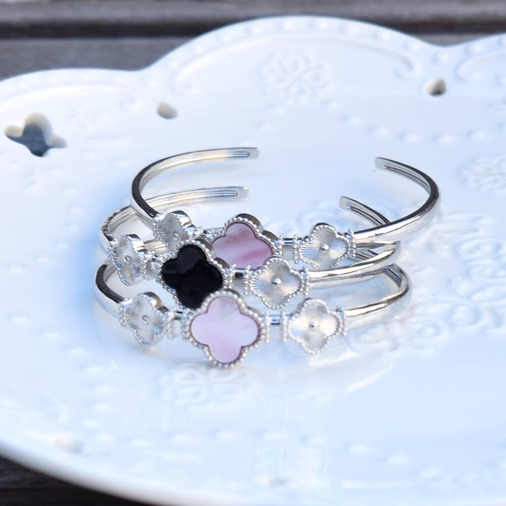 Silver Clover Bangle - Pink Shell - image 4